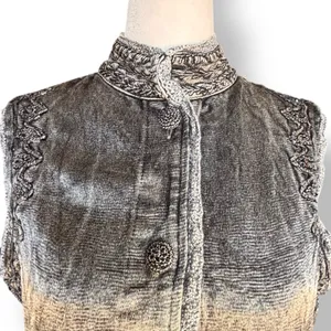 Vintage Gray Embroidered‎ Beaded Mandarin Collar Boho Vest Artisan Western Layer thumbnail 2