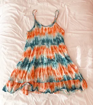 Paradise USA Orange And Blue Tie Dye Ruffle Mini Dress Size Small thumbnail 1