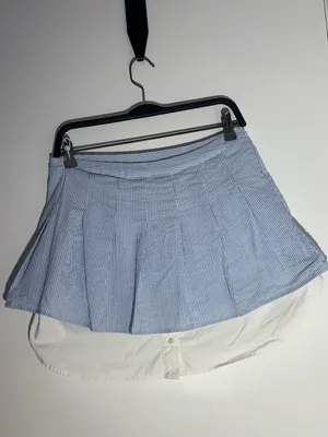 Sunday in Brooklyn Blue &White Striped Skater Skirt with White Underlayer Cotton thumbnail 5