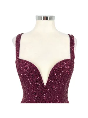 Lulus Sequin Bodysuit Plum Purple Plunging Neckline Size Medium NWT Club Glam thumbnail 2