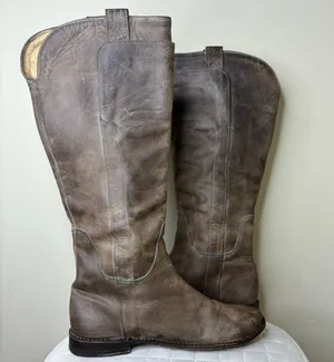 Frye Paige Gray Distressed Leather Tall Riding Boot Women's Size 7.5 B thumbnail 5
