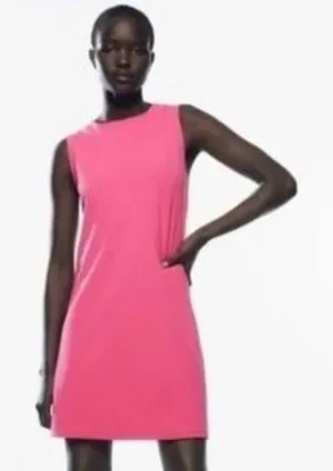 Zara Hot Pink Sleeveless Tank Shift Dress NEW M thumbnail 1