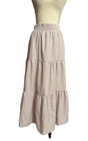 English Factory Check Print Tiered Maxi Skirt Gingham High-Waisted Size M NWT thumbnail 4