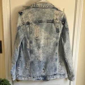 Source Unknown Light Blue Distressed Streetwear Jean Jacket thumbnail 4