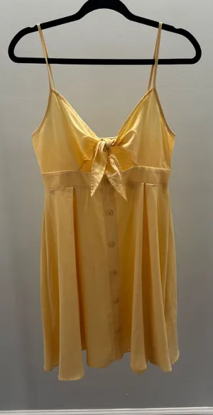 SHEIN Sunny Yellow Tie-Front Spaghetti Strap Button Dress thumbnail 1