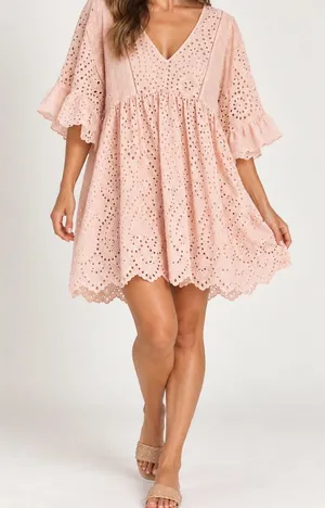 Anthropologie Akemi + Kin Brooke Blush Pink Eyelet Swing Dress thumbnail 1