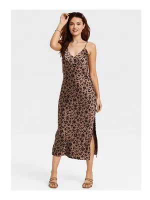 NWT Target A New Day Brown Satin Leopard Animal Print Midi Slip Dress Size M thumbnail 3