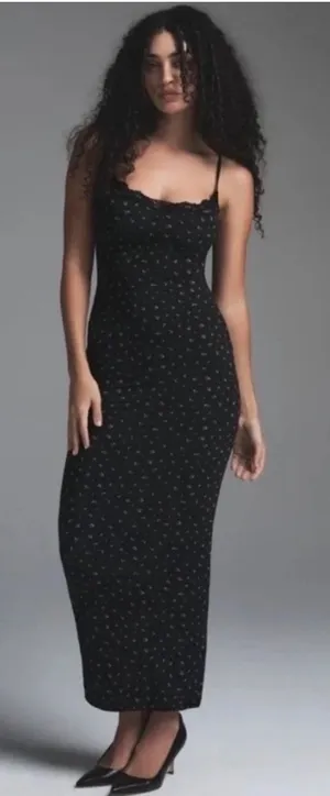 NWT SKIMS Onyx Rosebud Print Fits Everybody Lace Long Dress 4X thumbnail 1