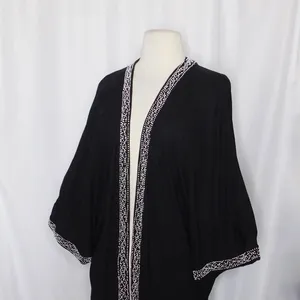 Anthropologie LEIFNOTES Twirled Trim Beaded Kimono Cardigan Sweater Black Small thumbnail 6
