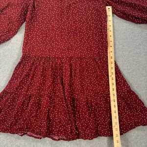 Melrose and Market Polka Dot Dress Women's X-Small Burgundy 3/4 Sleeve Drop Hem thumbnail 5