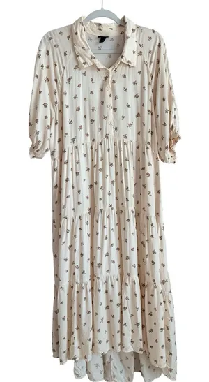 Torrid Cream Floral Button Challis Tiered Hi-Low Relaxed Maxi Dress‎ Women's 2X thumbnail 1