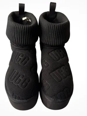 UGG NEW Classic Mini Platform Felted Black Sheepskin Boots, Black, size 12, NWO thumbnail 3