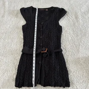 Heather B Black Knit M Crochet Long Cardigan Boho Fairy Goth Whimsigoth Cotton thumbnail 4