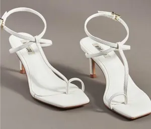 Anthropologie Bibi Lou White Toe Loop Heels 9.5 thumbnail 1