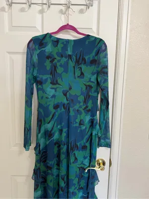Zesica Blue Ruffle Layer Tiered Maxi Floral Dress Aqua Vacation Beach Resort thumbnail 7