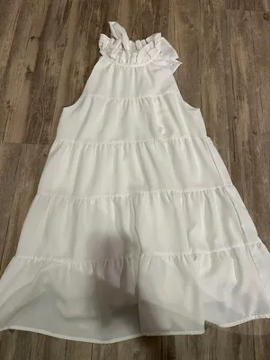 Halter Tiered Ruffle White Mini Dress thumbnail 3