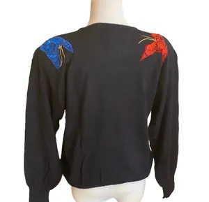 Vintage Sequin Butterfly Sweater Black Red Green Blue M Bling Multicolor thumbnail 2