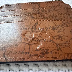 Patricia Nash Cassis ID Card Wallet NWOT Cognac Leather Map Atlas Print thumbnail 4
