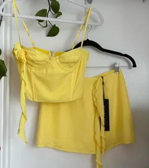 white fox boutique floral yellow corset and mini skirt set thumbnail 1