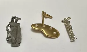 Lot Of 3 Golfing Brooch Pins For Golfers - Golf Bag, Gold Green Flag/Hole 1 Avon thumbnail 1