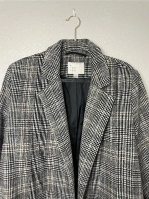 a new day Gray Plaid Long Trench Winter Coat Size XL thumbnail 2
