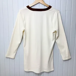 Ralph Lauren V neck Cream and Brown Cotton Long‎ Sleeve Top Size L thumbnail 6