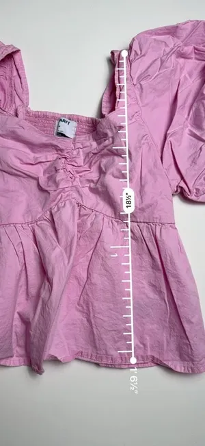 Old Navy Barbie Pink Puff Sleeve Ruched Fairy Babydoll Milkmaid Cute Blouse Top Size M thumbnail 3