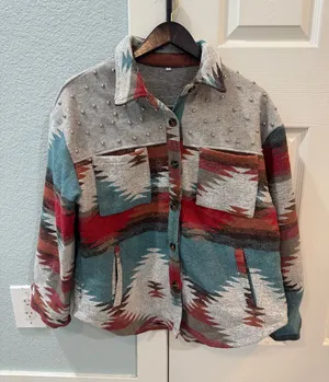 Aztec Thick Button Up Jacket Multiple Size M thumbnail 1