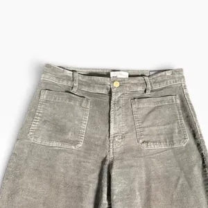 HM Women Olive Green Gray Corduroy High Waist Wide Leg Flare Pocket Pants 8 thumbnail 2