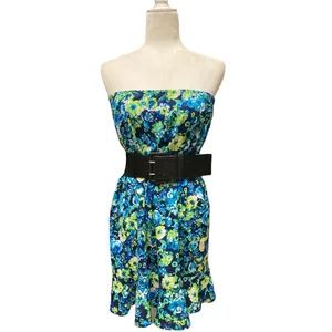Vtg 90s size L Floral blue green white stretchy ruffle hem skirt feminine retro thumbnail 3