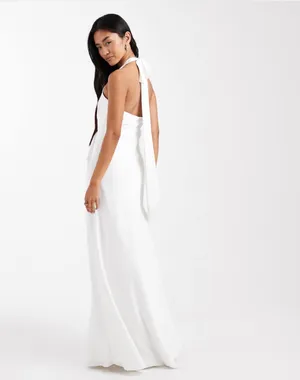 ASOS Twist front white halter maxi dress thumbnail 2