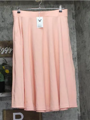White Mark Flared Elastic Waist Midi Skirt with Side Pockets PS709 Peach Pink 1X thumbnail 1
