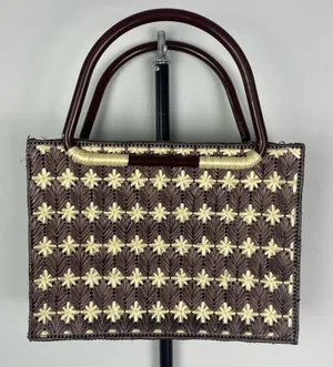Rectangle Brown Star Flower Woven Box Tiki Beach Straw Structured Handbag‎ thumbnail 1