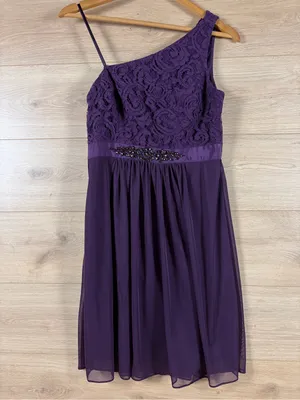 Adrianna Papell One-Shoulder Purple Lace & Mesh Mini Party Dress 6 thumbnail 2