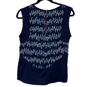 J.Crew Linen Blend Top Small Navy Cream Sleeveless Peplum‎ Blouse thumbnail 3
