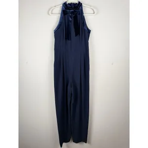 1901 Women's Velvet Trim Halter Jumpsuit with Bow Dark Blue‎ Size 8 Ultrachic thumbnail 6