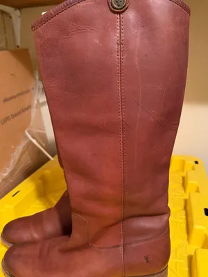Frye Melissa Button 2 Tall Leather Riding Boots in Burgundy/Brown Womens 8.5 thumbnail 2