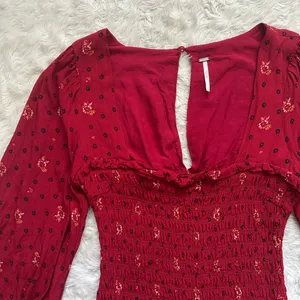 Free People Dress Two Faces Mini Ruched Bodice Long Sleeve Boho Ruby Red S thumbnail 6