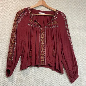 American Eagle Festival Bohemian Embroidered Peasant Flowy Hippie‎ Top Medium thumbnail 5