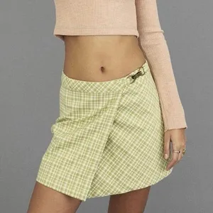 Urban Outfitters NWT Green Plaid Checkered Wrap Buckle Straight Mini Skirt Sz XS thumbnail 2