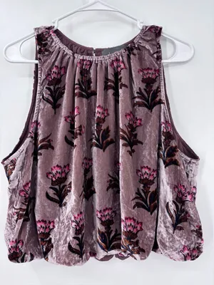 Anthropologie pink Floral Halter Crop Camisole thumbnail 3
