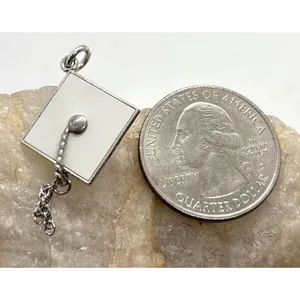 Vintage Graduation Cap White‎ Enamel Tassel Charm Pendant Sterling 925 Silver thumbnail 4