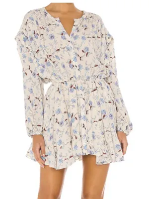 NWT Free People Dress Sz M Mini Flower Fields Ivory Floral Long Sleeve Boho $128 thumbnail 1