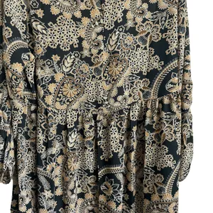 Cato Women Tunic Top 14/16 Tan Black Floral Dramatic Hem Boho Artsy‎ Whimsygoth thumbnail 3