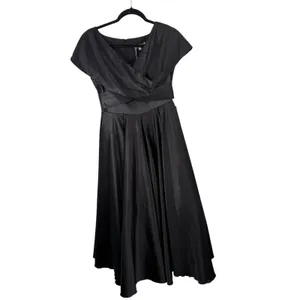 Ivy City‎ Co Audrey Dress Black Satin Midi Wedding Guest Cocktail Elegant Small thumbnail 2