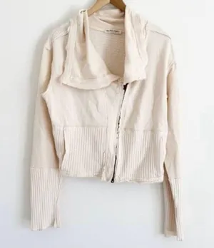 Free people cream hazel cardi sweater zip up jacket size medium thumbnail 4