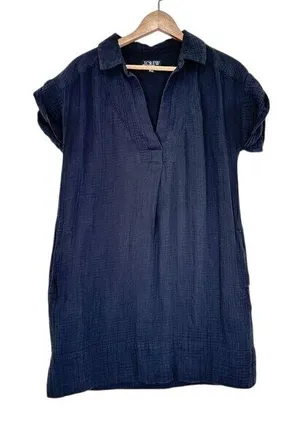 J. Crew Size S Gauzy Brushed Cotton Split V‎ Neck Roll Sleeve Black Mini Dress thumbnail 1