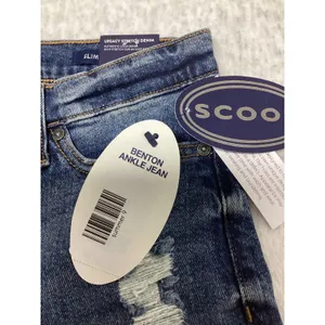 Scoop Womens High Rise Straight Leg Distressed Jeans Medium Wash Wide‎ Cuff NEW thumbnail 3