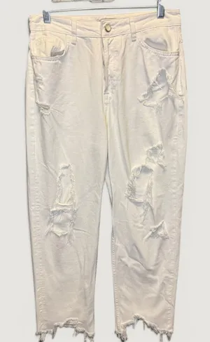 1971 | Zara Distressed High Rise Straight Leg Raw Hem White Jeans Womens‎ 8 thumbnail 1