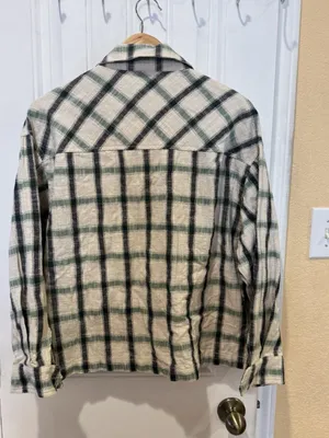 Zara oversized shacket jacket plaid beige black white S Button Up thumbnail 4